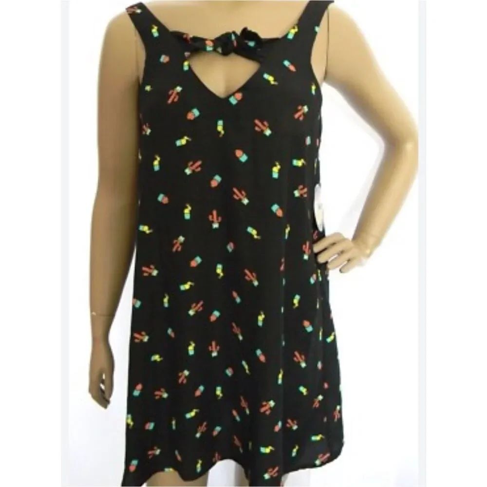 0079 BeBop Black Mini Dress with Red and Teal Print